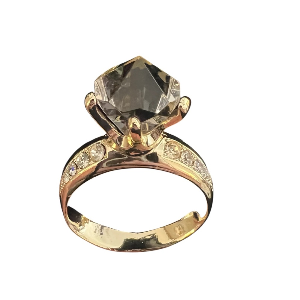 Vintage AJC Faux Diamond & Rhinestone Ring Brooch, gold tone..